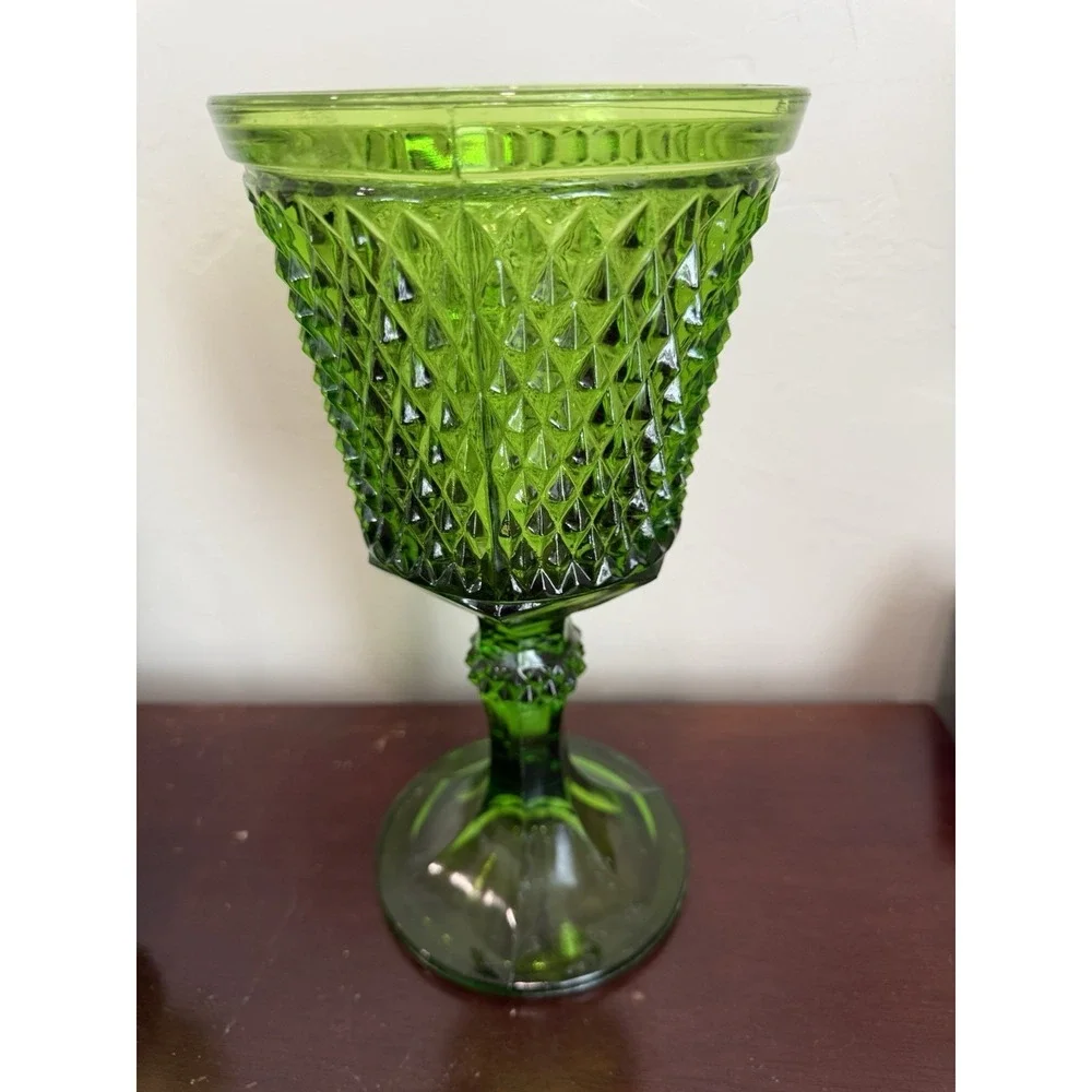Lot Of 3 VTG Diamond‎ Point Green Pedestal Compote Vase w/ 2 Candleholders